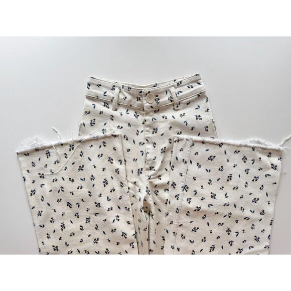 NWOT ZARA Marine Floral Stretch Denim High Waisted Wide Leg Jeans, Size 0/22 - Picture 8 of 12